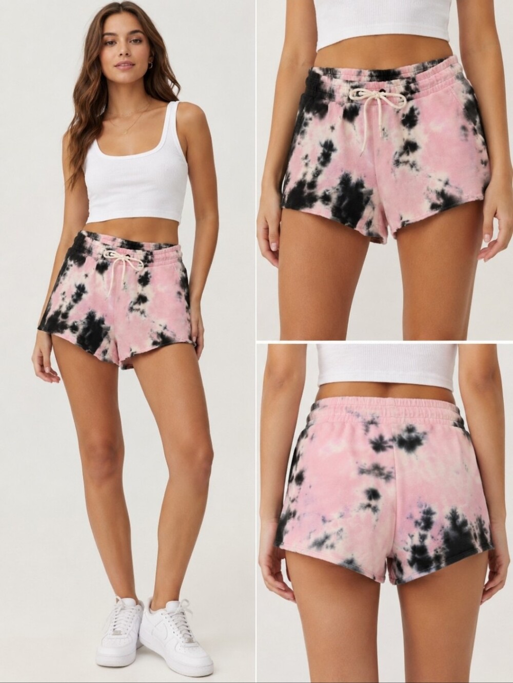 Forever 21 Pink & Black Tie Dye Knit Booty Shorts Size Large Raw Edge Cutoff